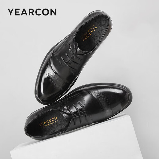 Yierkan Men's Shoes Leather Shoes Men's 2024 Autumn New Cowhide Men's Business Formal Shoes Low-top Commuting British Derby Shoes Black 41