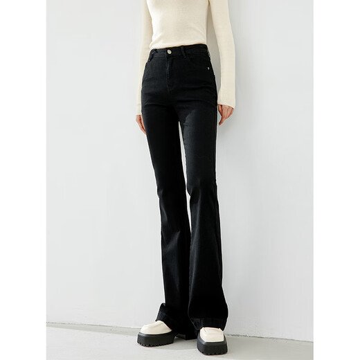 Vanciman American retro high waist slightly flared jeans for women in autumn and winter 2024 new slim fit slim bell-bottom pants 72671 Black L