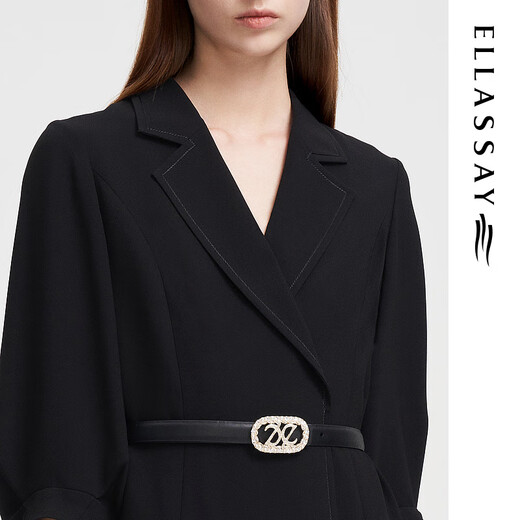 ELLASSAY [Même modèle à Tong Yao] Spring New Two-Color Spliced Three Acid Robe Acid for Women EWF351Y15100 Classic Black L
