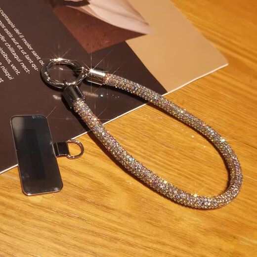 Dipur luxury diamond mobile phone chain high-end mobile phone lanyard wrist anti-lost rope high-end stainless steel clip patch women's silver diamond chain