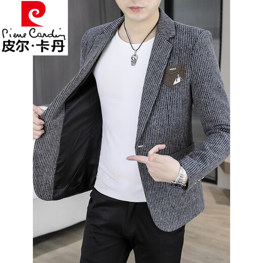 皮尔卡丹（pierre cardin）春秋季2025新款休闲西服男士韩版修身男装上衣单西青年小西装外套 咖啡色 M 90-105斤