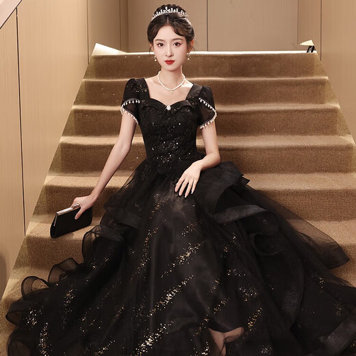 Libaixin black evening dress 2025 new style banquet light luxury niche high-end host graduation ceremony performance dress dress black M suggests 90-100Jin [Jin equals 0.5 kg]