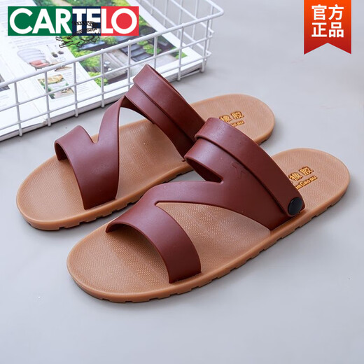 CARTELO (CARTELO) Thailand and Vietnam imported natural rubber sandals men's trend 2025 new style open-toe casual dad beach shoes brown sole brown belt 686 40 (255mm)