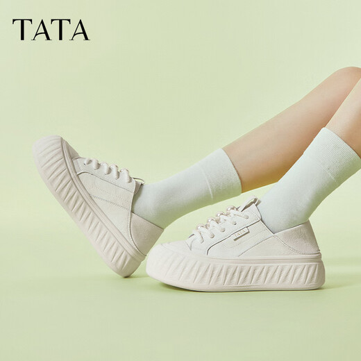 他她（TATA）薄款小白鞋女款2025春季新款透气板鞋女休闲鞋子CT701BM5 白色 37