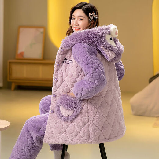 GTYUWVG Hunan Clothing provincial VELVET VELVET DE CORAL FEMELLE FLANNELLE FLANNELLE DE COTTON FLANNELLE DE COTTON À TROISSEUR À TROIS EUSTUME AUTONNEL Modèle M recommandé 80-100jin [Jin est égal à 0,5 kg]