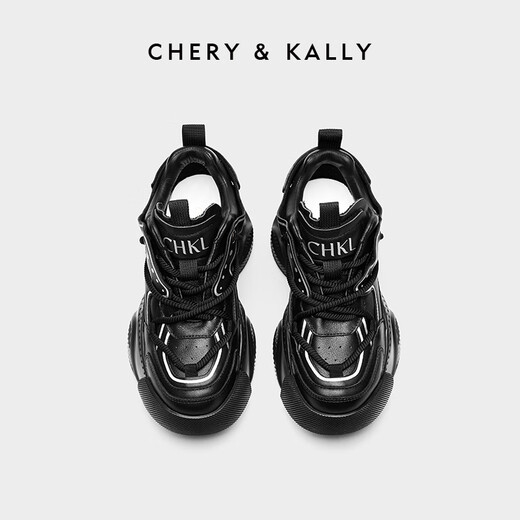 CHERY KALLY official website light luxury thick sole trendy design genuine leather dad shoes for women spring and summer new versatile sports shoes for women CHERY&KALLY black - increased by 6.5cm 38