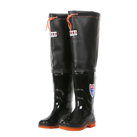 Fishing shoes, anti-snake bite water shoes, high-tube rubber shoes, men's long-tube over-the-knee waterproof lure rain boots, fashionable water boots, large size 703 dark green water shoes, 60 cm high, according to standard 44
