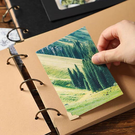 坤随 复古牛皮纸diy相册空白相册手账本手工制作自粘贴式情侣照片纪念册影集收纳册宝宝成长记录册 【30张黑色纸内页】黑色封面活页本*1