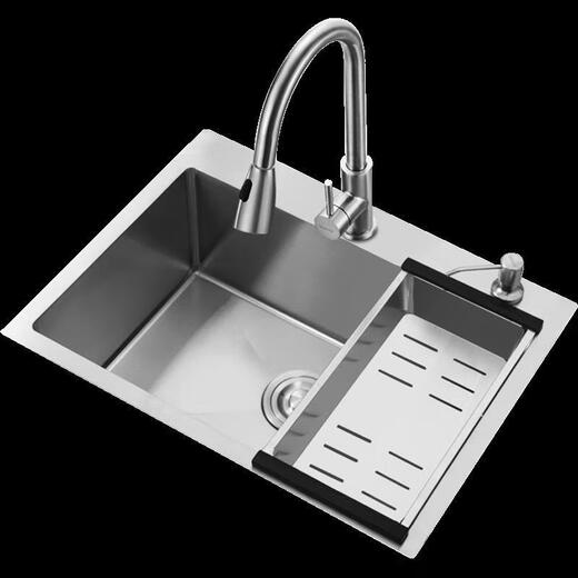 Kayin Kitchen 304 stainless steel hand-drawn thickened single-slot sink package large single-slot washbasin three-hole three-hole thickened 45*40-AA package AA empty