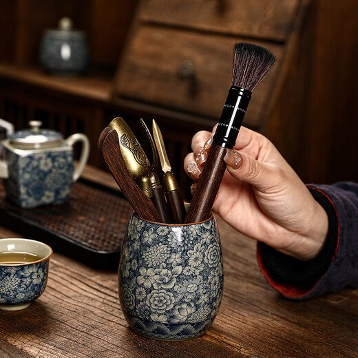 The Six Gentlemen of the Tea Ceremony in the Preface of the Craftsman, Ru Kiln Blue and White Tea Cylinder, Tea Spoon, Tea Clip, Tea Needle, Pot Keeper, and Pen, Household Tea Accessories Set, Clay Blue and White - The Six Gentlemen of the Tea Ceremony