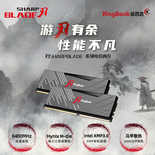 KINGBANK DDR5 Memory Silver Blade/Black Blade/Star Blade 6000/6400/6800 Desktop Memory Game Esports Vest Strip Deepseek Hardware Black Blade 16G*2 6400 Set Hynix M Generation C32