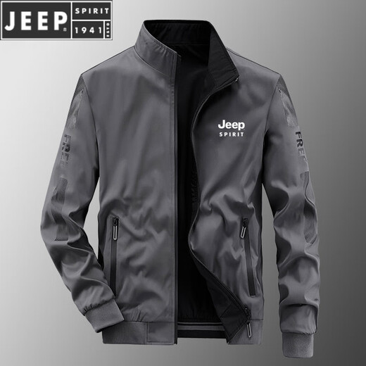JEEP SPIRIT jacket men's spring and autumn stand collar loose double-sided wear winter youth middle-aged business jacket with cotton jacket 9866 dark gray plus cotton style [upgrade version] 2XL (recommended 145-160Jin [Jin equals 0.5 kg])