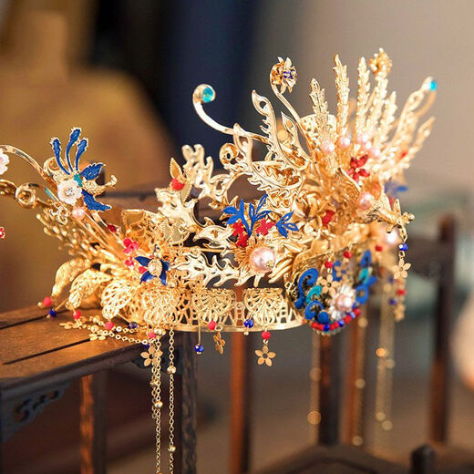 DL 1998 Fat Donglai same style phoenix crown Xia pei headdress 2022 new Xiuhe clothing headdress wedding Chinese wedding costume bride model phoenix crown (hook)