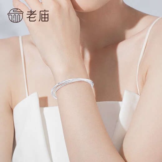 老庙足银手镯女银镯子素圈光面双环莫比乌斯镯送女友送老婆情人节礼物 莫比乌斯手镯58#约22g+礼盒