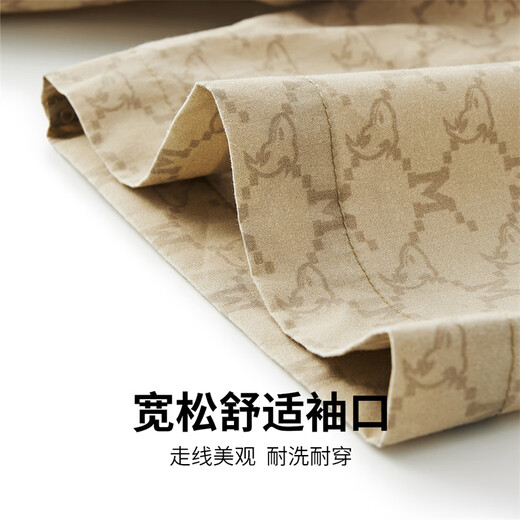 马克华菲【纯棉老花满印】短袖衬衫男25夏季宽松亲肤透气短袖休闲短袖衬衣 701卡其 S