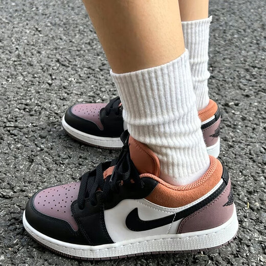 耐克（NIKE）Air Jordan1 aj1 LOW GS 女鞋 黑绿脚趾复古潮流时尚运动鞋板鞋 FB9908-102 白褐紫#不可水洗 38.5