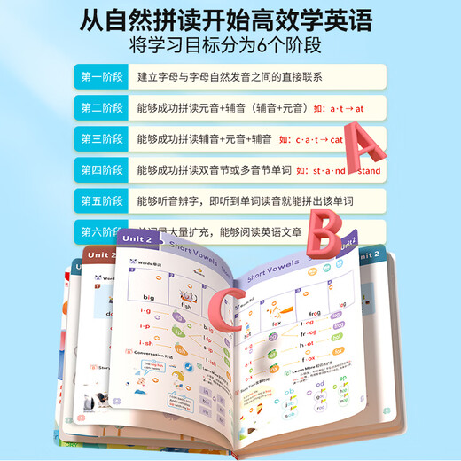 英语单词自然拼读训练手指点读书学习神器3-8幼儿童英文点读书早教机幼儿园儿童英语启蒙有声书教材阅读小学一二年级零基础英文单词早教绘本情景对话 英语自然拼读发声书