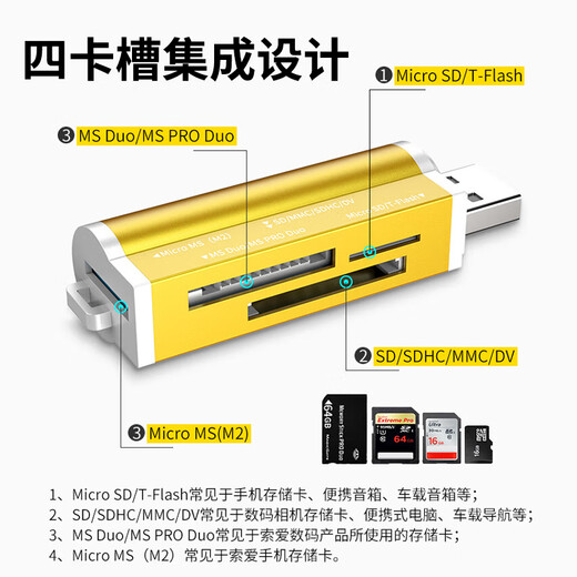 Liantuo USB high-speed SD/TF/MS/M2 card multi-function card reader supports camera memory card driving recorder drone computer hand memory card metal card reader