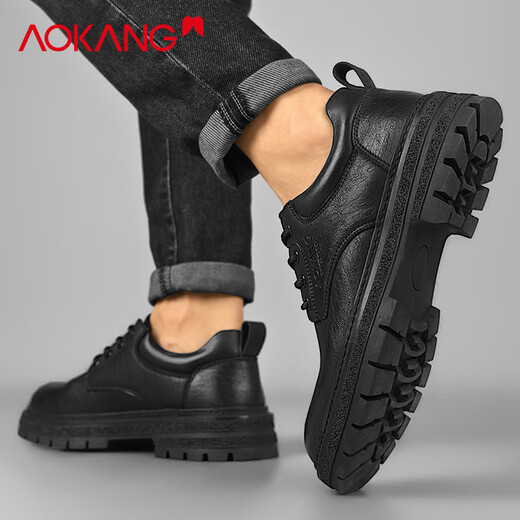 奥康（Aokang）男鞋2025夏季新款大头皮鞋男软底英伦风马丁厚底潮流百搭工装鞋子 黑色 41