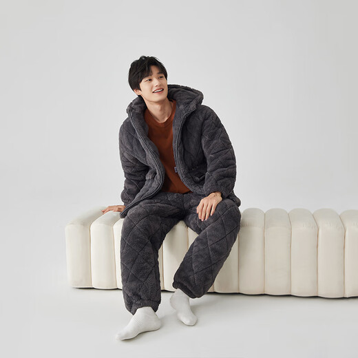 
Kiss Cat (QINZUIMAO) cotton pajamas men's winter three-layer thickened velvet suit coral velvet teenager home clothes can be worn outside 6196 XL (175-182cm, 70-80kg)