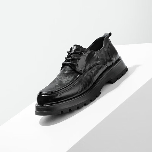 Belle pleated business leather shoes men's cowhide thick sole formal shoes A1422AM4 black-furry 41