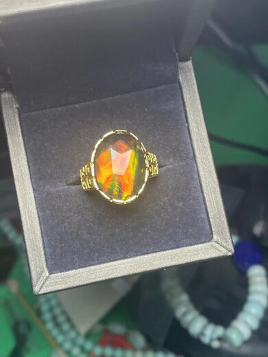 Ancient ink black crystal gemstone, natural Canadian ammolite ring for men and women, Li Juming's new direct sales koite