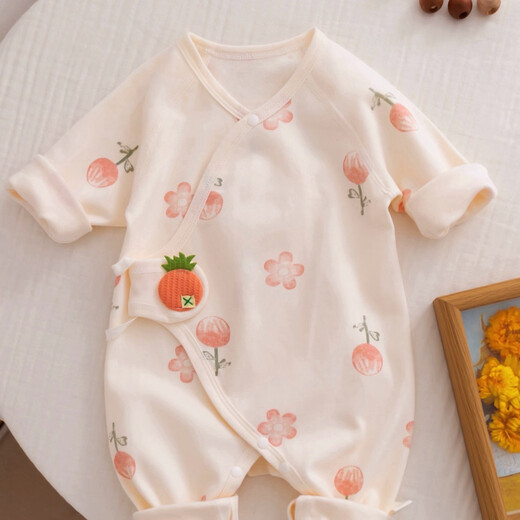 Newborn baby clothes pure cotton jumpsuit spring and autumn four seasons newborn baby boneless romper 0-3 months spring clothing Huahua World Beige 59cm
