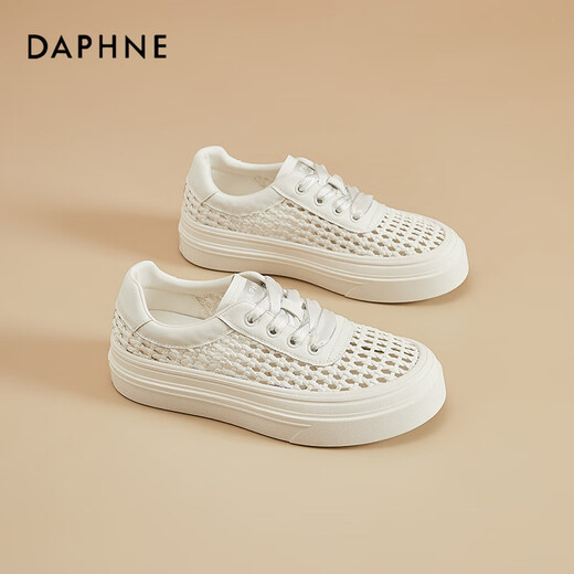 Daphne zapatos de tablero transpirable para mujeres, suela, hueca, huecos, zapatos blancos tejidos bajos en el cordón bajo cómodos zapatos casuales de deportes 37 37