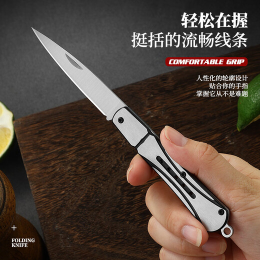 龙虎斩不锈钢折叠水果刀家用削皮刀便携防身刀钥匙扣拆箱小刀应急随身刀 朋克大号
