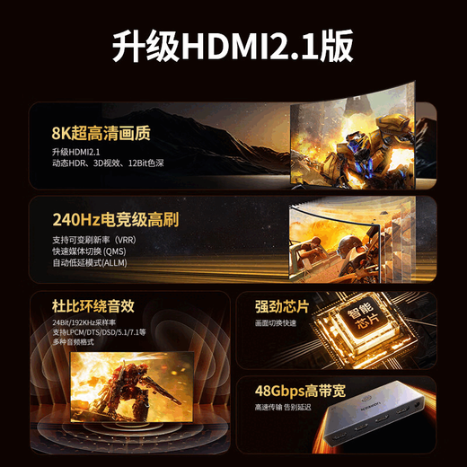 Green Network (UGREEN) CM624 HDMI switcher three in one out version 2.1 8K60Hz high-definition video sharing split screen device 15263 15263 HDMI version 2.1 switcher three in one out version