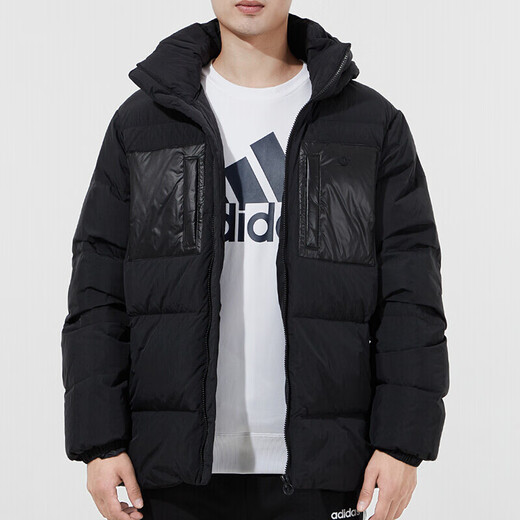 阿迪达斯 （adidas）三叶草男装羽绒服套装2025春季新款宽松连帽保暖外套三条纹长裤 拍下单件羽绒服H13564 2XL