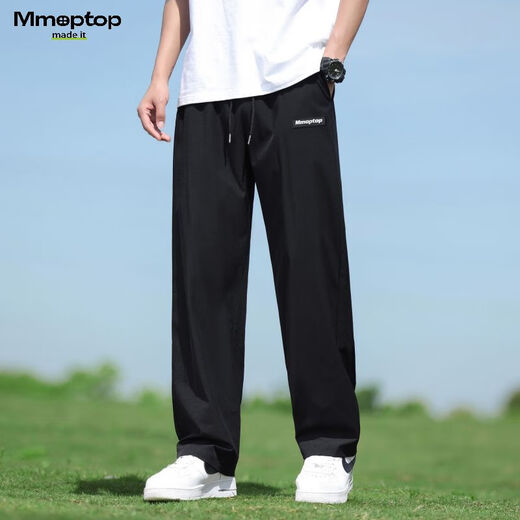 MMOPTOP casual pants for men's summer ice silk light loose draping comfortable trendy sports pants MMQL2 black XL