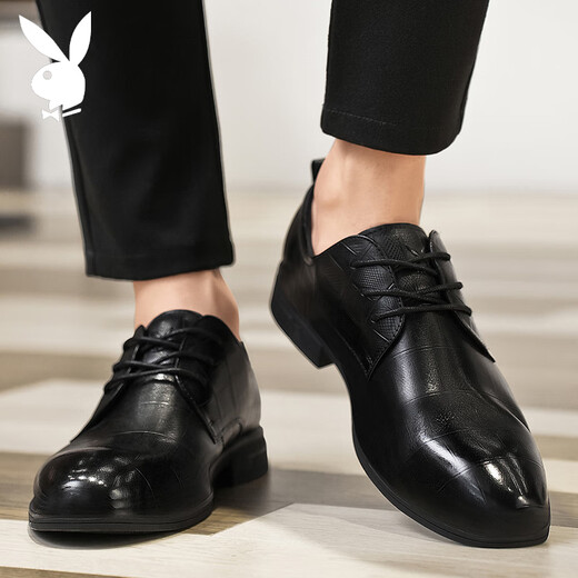 Playboy (Playboy) Lederschuhe Herrenschuhe 2025 Sommer Britisch -Business -Freizeitschuhe Herrenzehen Schicht Cowhide Formale Schuhe Schwarz 42