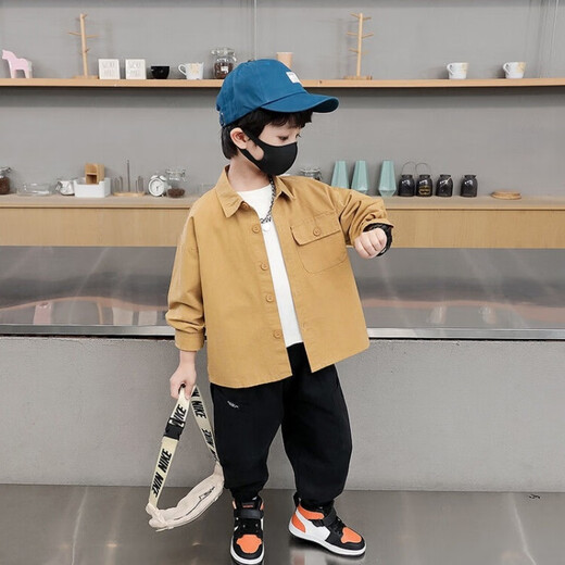 Disney Boys' Shirt Jackets 2025 Spring and Autumn Tops Baby Boy Shirts New Children's Jacket Thin Style Jacket Men's Khaki Shirt Jacket Size 100 Reference Height About 95cm
