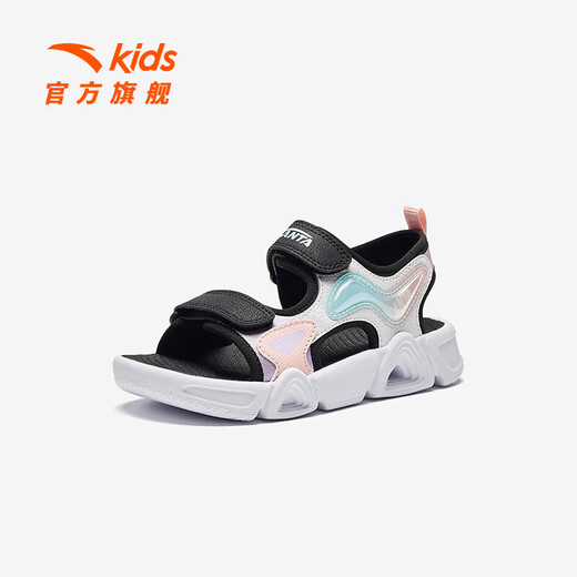ANTA Children's Sandals Girls Beach Shoes 2024 Summer New Open Toe Breathable Velcro Arch Sandals Anta White/Light Mist Purple/Black-1 28 Size