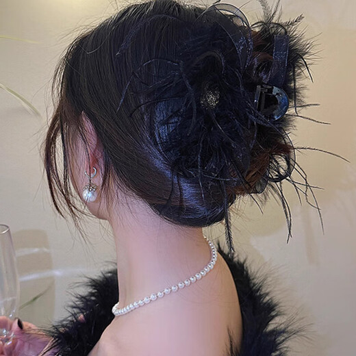 Dongyi's carefully selected New Year's gift feather clip hairpin back head plate hairpin shark clip high-end large hairpin black