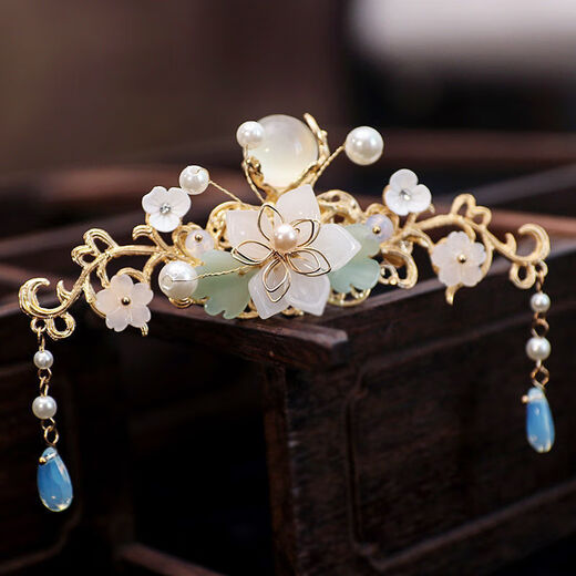 Bai Qixin's Hanfu headdress, tassels, rocking hairpins and earrings, a complete set of ancient style pair clips, super fairy hair accessories, clips, ancient costume decorative accessories, gold flower hair accessories set - ear clips and ear hooks