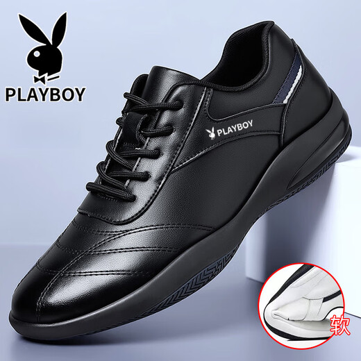 Playboy Men's Shoes 2025 Autumn and Winter New Casual Business Trendy Leather Shoes Men's Fashion Versatile Sports Casual Shoes Men HHGZ-9873 Black 41