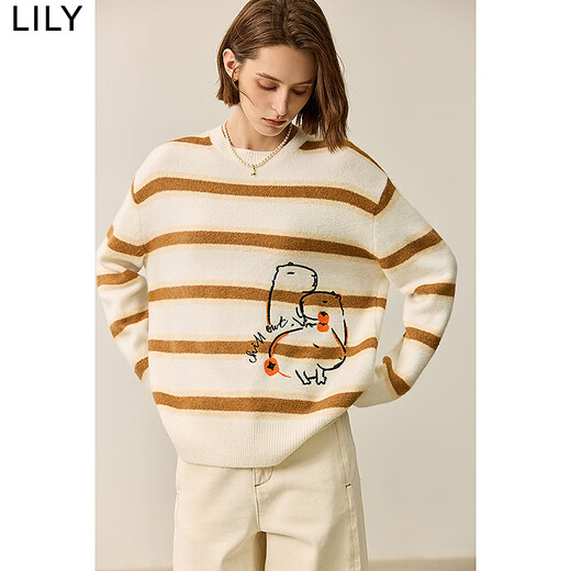 Vêtements féminins de style nouveau de style hiver, bons kakis, pull rayé Kapibala amusant, pull tricoté, 702 gâteaux de riz léger S