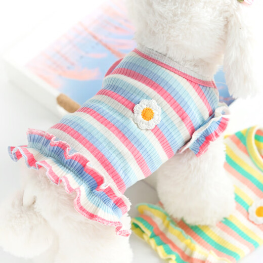 First idea of ​​pet cat clothes princess pure cotton small dog Pomeranian Bichon teddy vest skirt spring summer autumn pink rainbow suspender skirt M (approximately suitable for 4-5 Jin [Jin equals 0.5 kg])