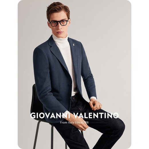 卓凡尼·华伦天奴（GIOVANNI VALENTINO）含绵羊毛休闲西装外套男款抗皱西服男装