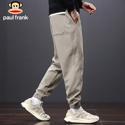 大嘴猴（paul frank）裤子男士夏季休闲裤男裤宽松运动小脚束脚卫裤男 卡其色 2XL