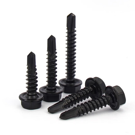Jinchao 410/304 stainless steel outer hexagon black 316 drill tail screw self-tapping self-drilling color steel tile dovetail screw nail M4.8*63 (10 pieces) black 410