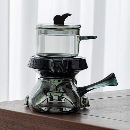 Good Kiln Light Luxury 2025 Glass Automatic Kung Fu Tea Set Household Stone Mill Rotating Lazy Tea Making Artifact Tea Cup Gray-Shi Lai Run Tea Maker