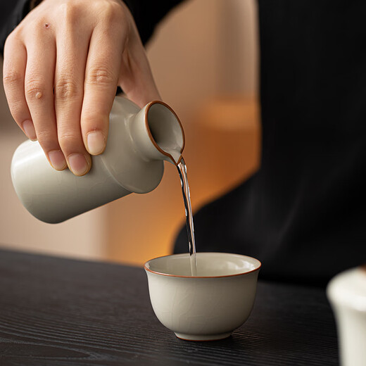 Xi Yuanji Beige Ru Kiln Wine Warmer Set Hot Wine Kettle Household Warming Wine Hot Wine Kettle Ceramic White Wine Yellow Wine Wine Glass Wine Set Beige Ru Kiln Yuanyue Wine Warmer Set (One Pot and One Cup) Simple Pack Base Model