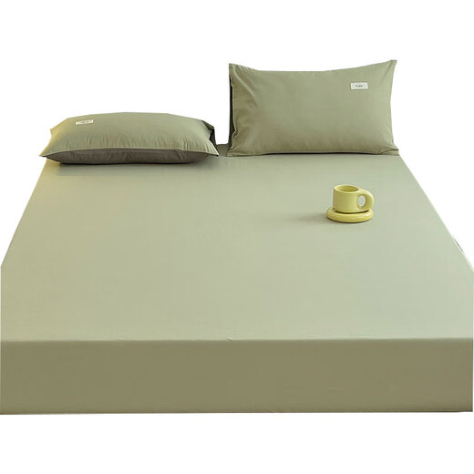 Pure cotton washed cotton fitted sheet single piece 100% cotton dust cover bed sheet mattress protector bed cover spring and autumn matcha green 120cmx200cm single fitted sheet + pillowcase pair