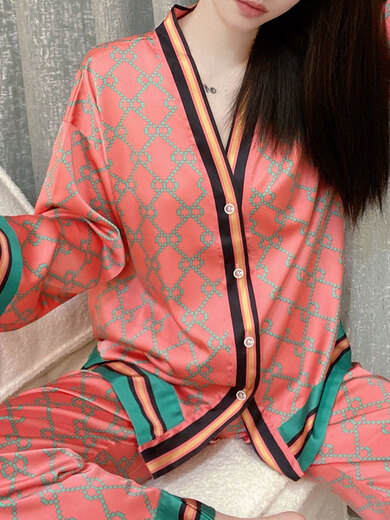 珍韵缘春秋季冰丝睡衣女2025年新款夏天长裤两件套装女时尚长袖家居服 KYKS4839(长 袖+长 裤) M [建议体重75100斤]