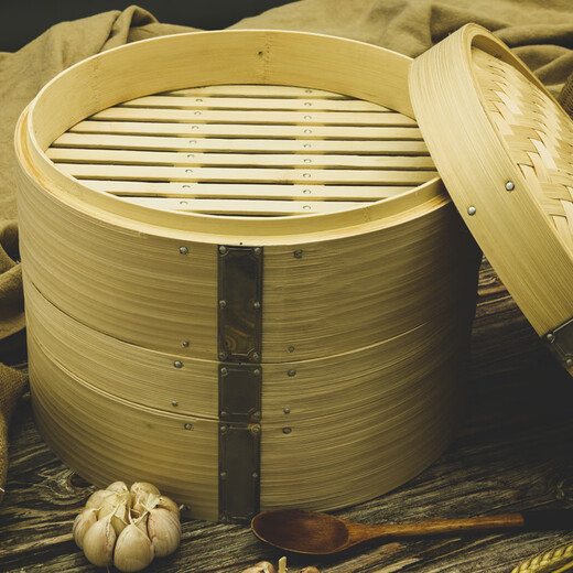Sailotohui customized home-made solid heightened bamboo steamer, smooth and strong all-bamboo steamer thick bottom bamboo steamer drawer, outer diameter 36 cm, solid heightened thick bottom three cages and one lid with heightening ring