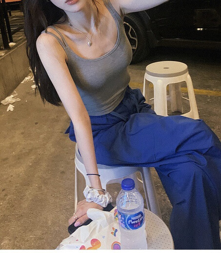 Jincheng double shoulder strap camisole women's new summer Korean style slimming versatile underwear with breast pads beautiful back top trendy milk white AL78 one size fits all (80-125Jin Jin is equal to 0.5 kg)