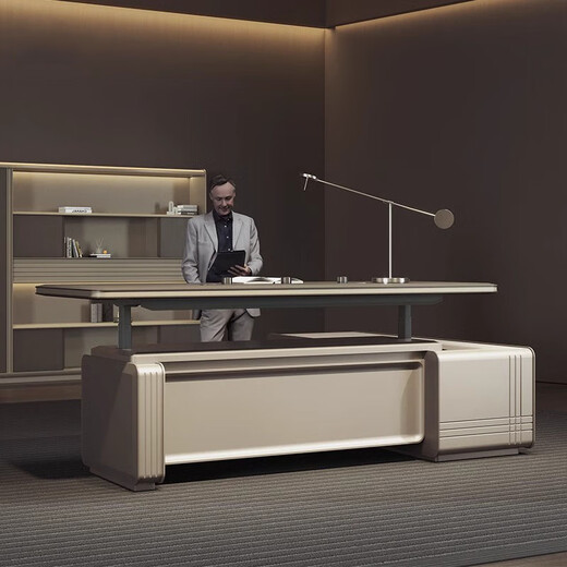 Kong Qiu Mingge electric lift office desk and chair combination boss desk president chairman general manager supervisor metal paint executive desk 2.7 meters lift boss desk